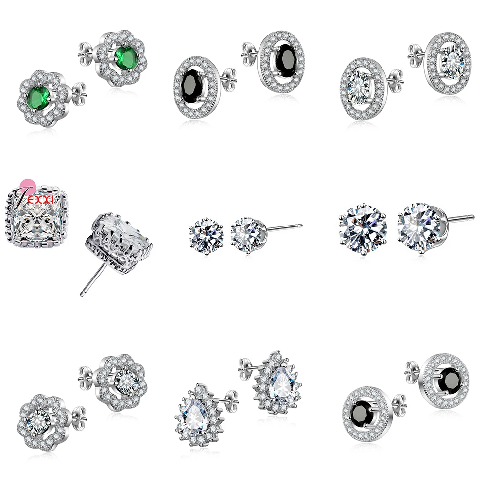 Promotion Genuine 925 Sterling Silver Full Crystal Cubic Zircon Gem Flower Stud Earrings For Women Wedding Fine Jewelry Gift | Украшения и