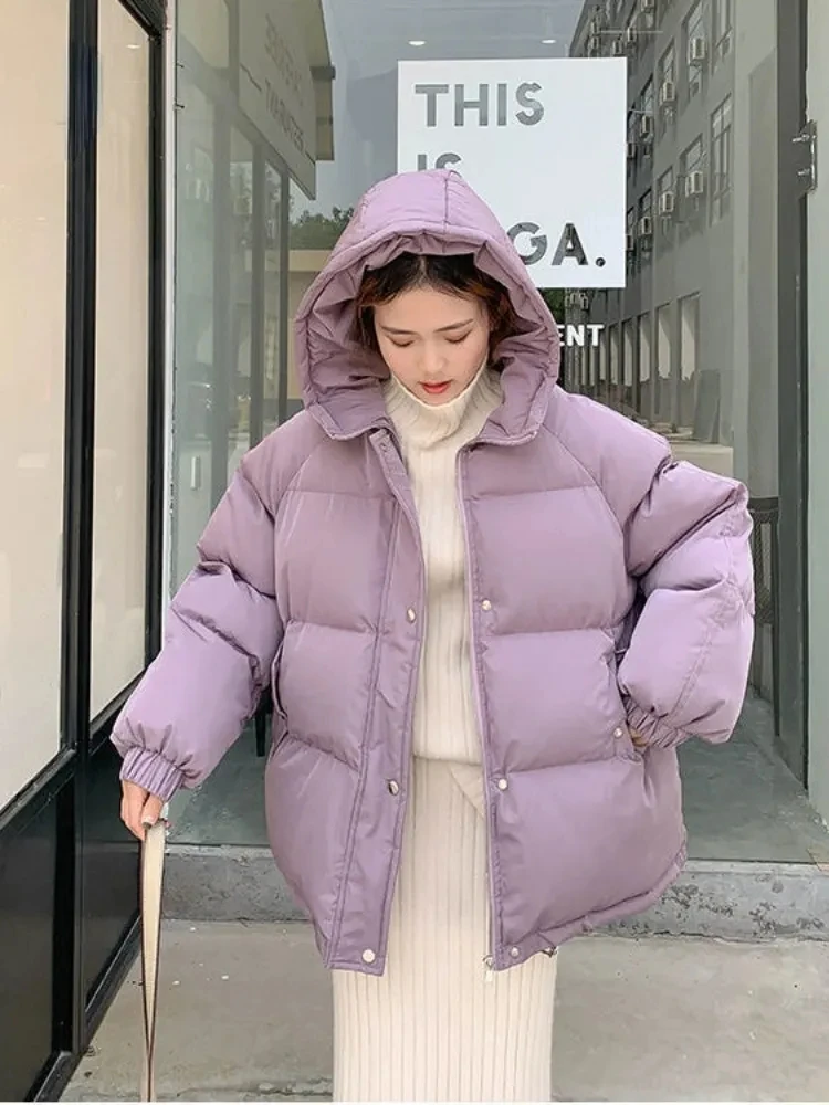 New 2023 Women Short Jacket Winter Thick Hooded Cotton Cappotti Imbottiti Femminile Coreano Loose Puffer Parka Ladies Oversize Outwear