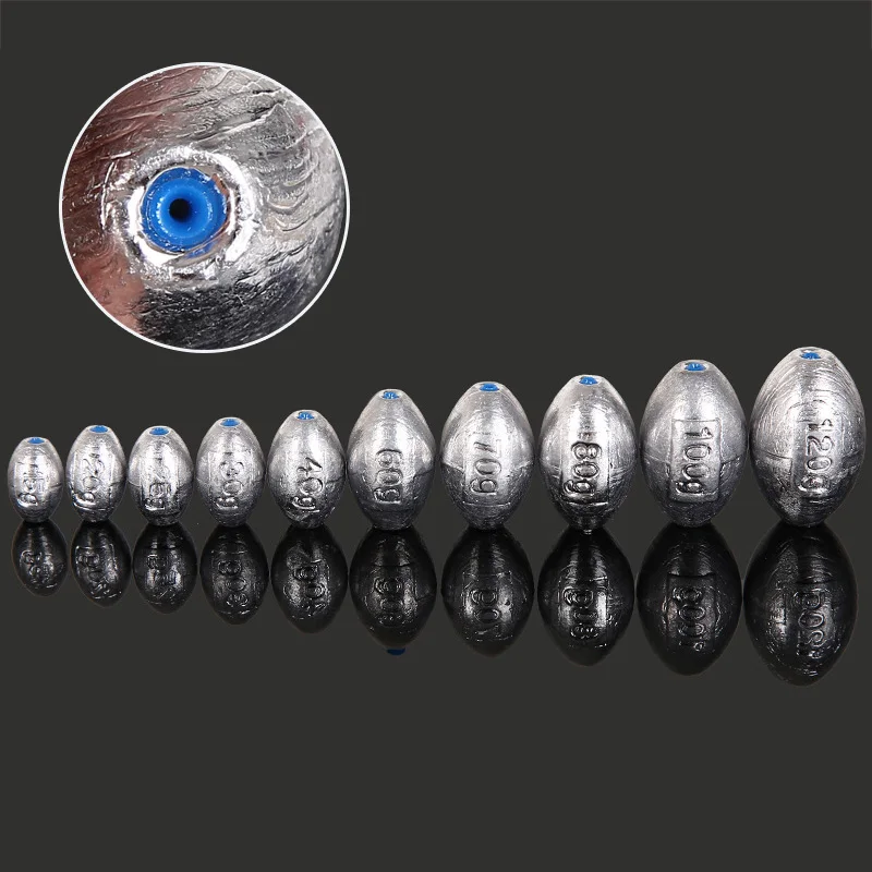 Fishing Counterweight Sinker Fishing Tools Fishing Tool Fishing Accessories Fishing Tackle 2g-60g Sea Fishing Leads Hole Sinker Olive Shaped Fishing Weights Open Lead Weight with Scale Hollow Lead Weight