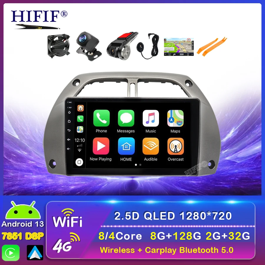 

Автомобильный мультимедийный плеер, 8 ГБ + 128 ГБ, Android 13, 2 Din, RDS, AM радио, GPS, Wi-Fi, 4G, Bluetooth, для Toyota RAV4 2001, 2002, 2003, 2004-2006