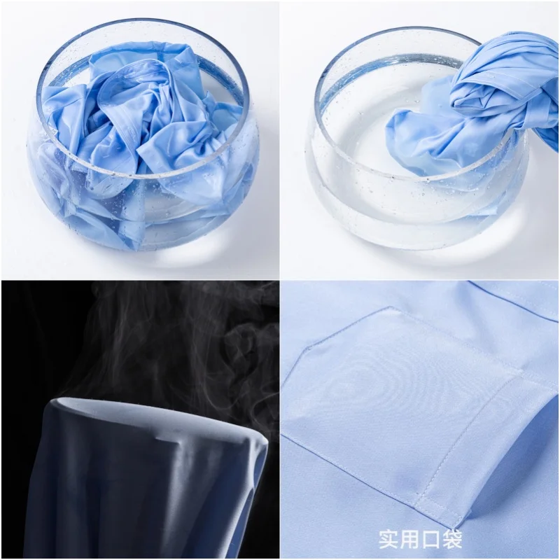New Anti-Wrinkle Men Shirts Short Sleeves Dress Shirts For Men Slim Fit Camisa Social Business Blouse Pocket White Shirt S-7XL 6