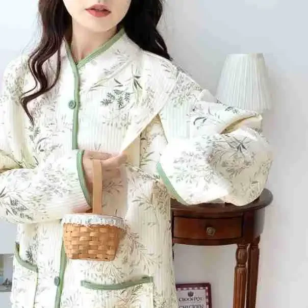 Maternity Clothing Sets Postpartum Sleepwear Winter Warm Breathable Air Cotton For Pregnant Women Bedding Nightwear
