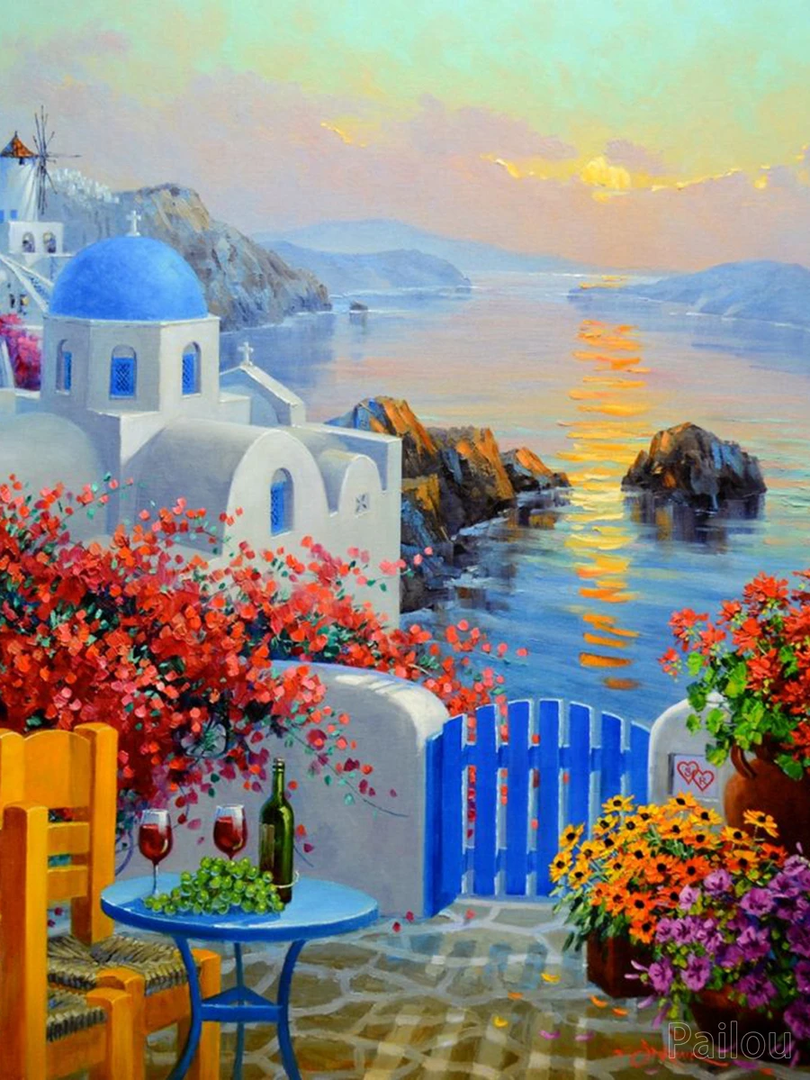 絵画　ギリシャ　スペイン　海　アート 絵画 ギリシャ スペイン 海 アート