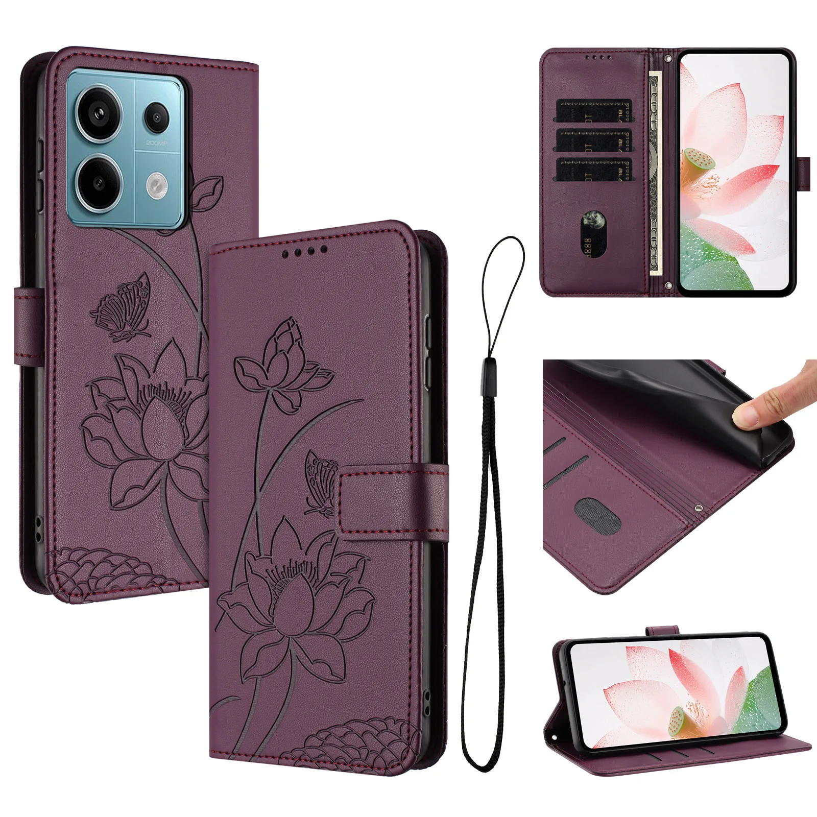 Elegant Floral Leather Phone Wallet Case - Premium Book Style Cover
