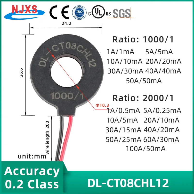 Precision Mini Current Transformer 0~60A 1000/1 2000/1 PCB Mount 2/4 Pins Toroidal Coil CT AC 1A 5A 10A 20A 30A 50A 8 Types