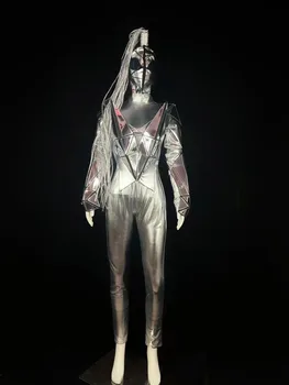 실버 특허 가죽 외계인 코스프레 피그테일 쇼 붕대, 고고 바 파티, DJ 뮤직 페스티벌