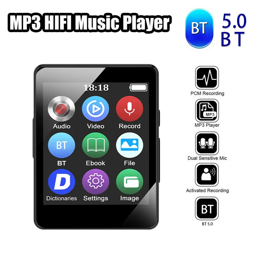 Portable MP3 Music Player Bluetooth 5.4 MP4 Walkman Full Touch Screen Music Stereo Speaker 8/16/32/64GB Mini MP4 Video Playback