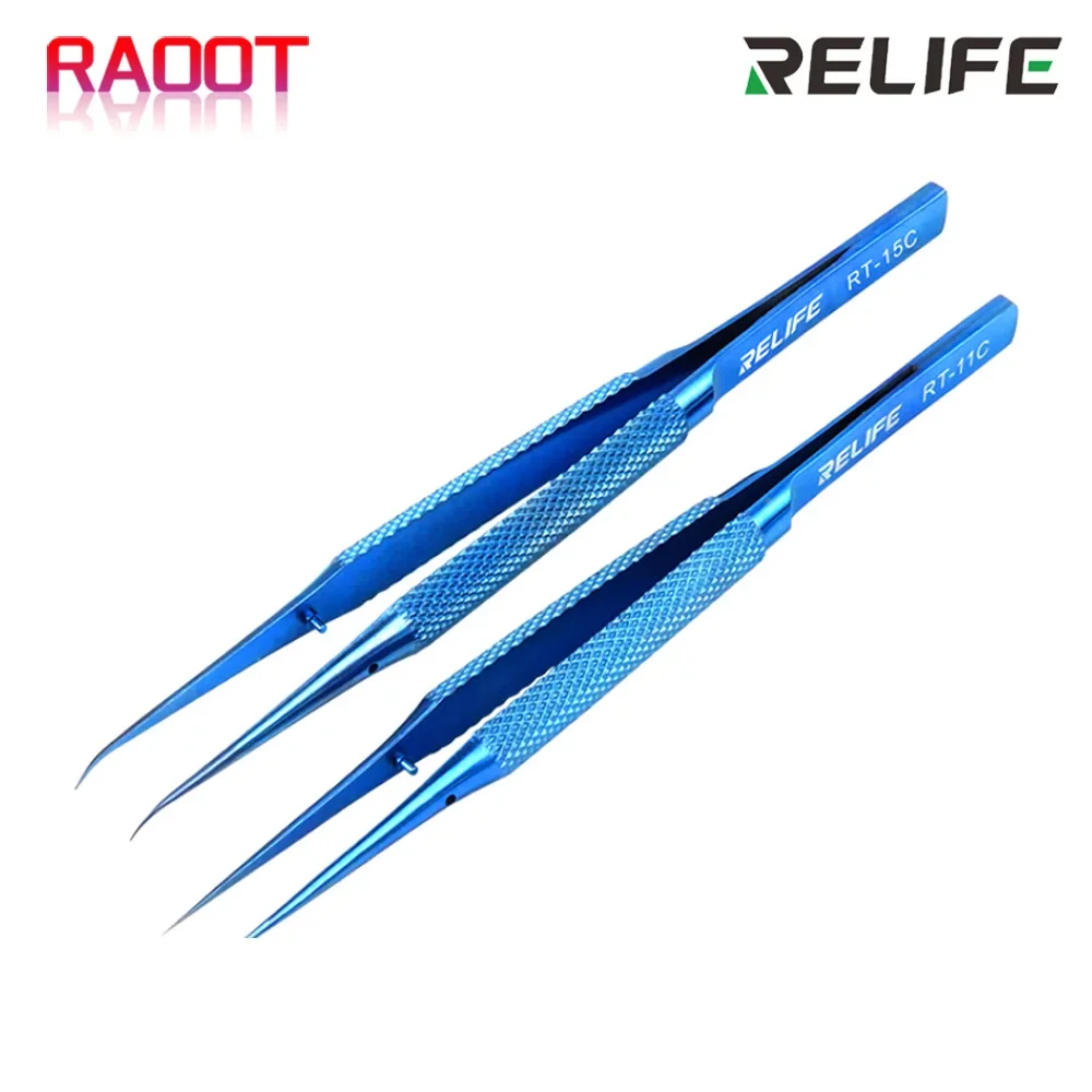 RELIFE RT-11C RT-15C Titanium Alloy Precision Professional Soldering Tweezers for Mobile Phones Motherboard BGA Repair Tools Set precision tweezers,soldering tweezers