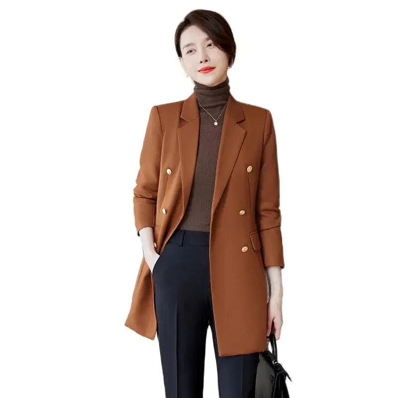 

Women's Solid Casual Long Windbreaker Female Skirt Suit Coffee Long Sleeve Commuter Style Office Ladies Work Wear Clothing