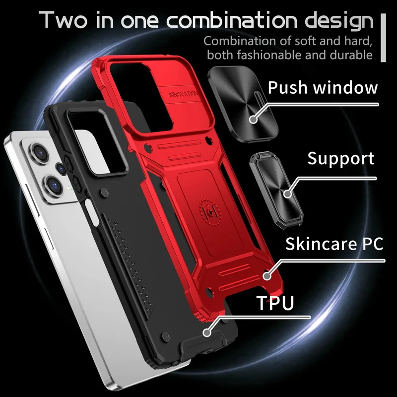 Slide Push Window Kameraschutzhülle für Xiaomi Redmi Note 12 11 Mi Poco X5 Pro Rüstung Magnetringhalter Ständer_voghion.com