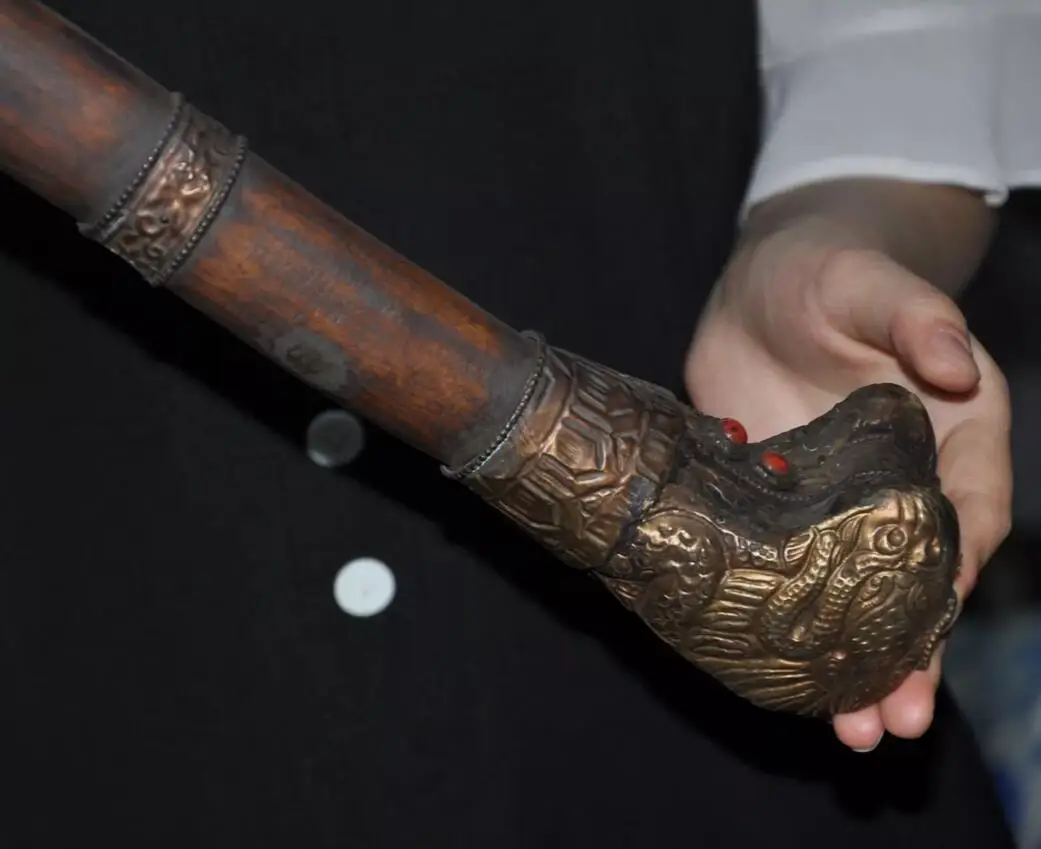 14"Rare Collect old Tibetan Tibetan silver Silk exorcism Flute Bone flute faqi 3
