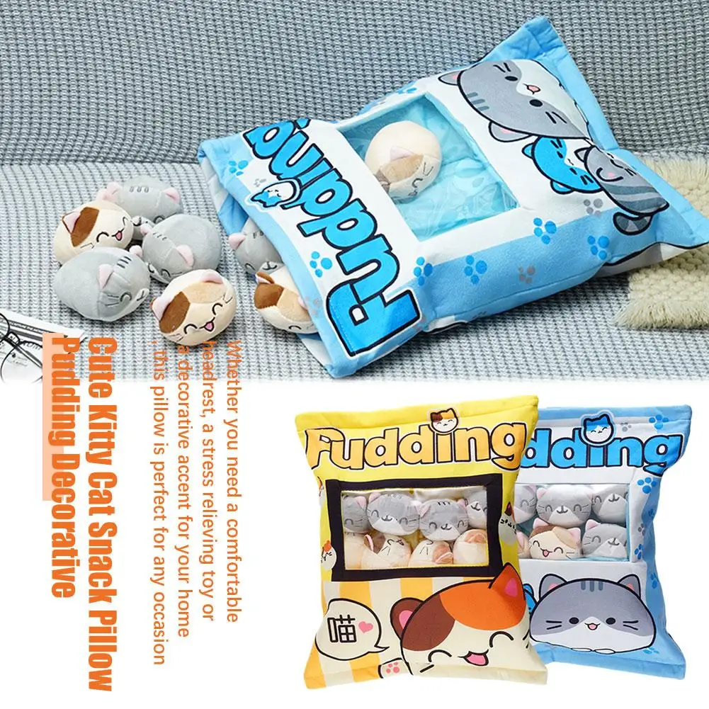 Cute Cat Snack Pillow Pudding Decorative, Stuffed With Mini Animal Cat Dolls Pudding Plush Toy Kawaii Plush Pillow Gifts 3