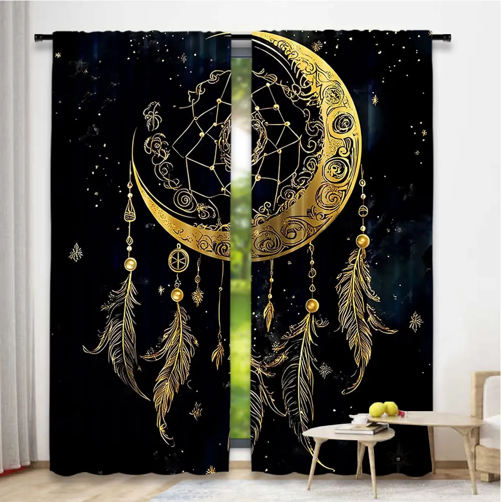 2Pcs Boho Moon Curtain Celestial Star Galaxy Starry Sky Tarot Dreamcatcher Curtains Suitable For Bedroom Living Room Dining Room 6