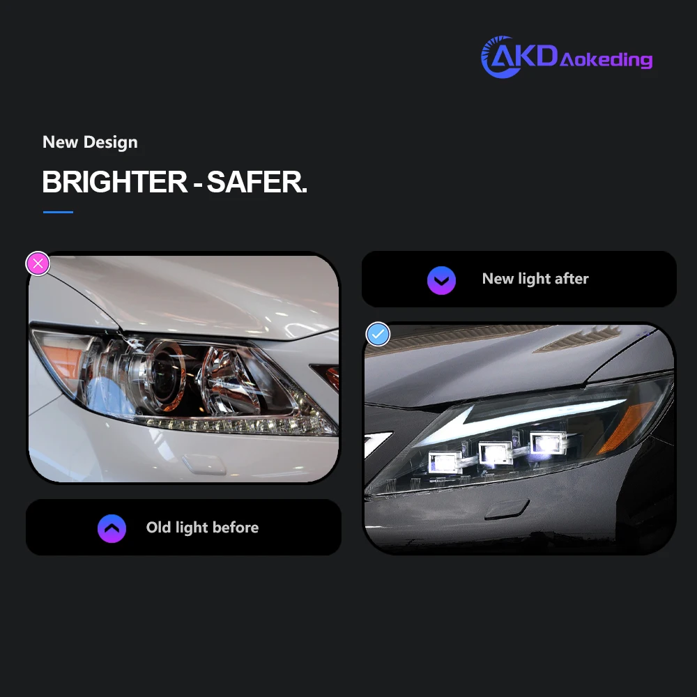 렉서스 ES300 용 AKD 헤드 램프, 헤드라이트 2013-2014, ES250 DRL H7 LED Bi Xenon 전구 어셈블리 업그레이드, 동적 신호 액세서리