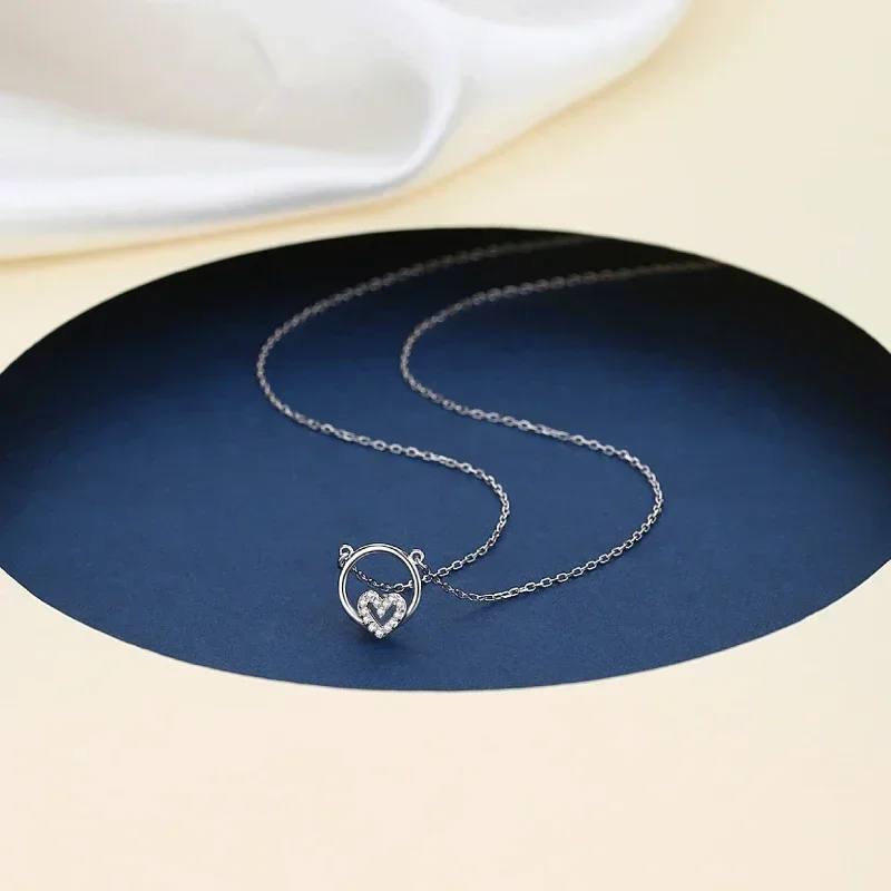 

Y2K S925 Sterling Silver 2024 New Anti Allergy Love Ring Pendant Women Light Luxury Fashion Trendy Girl Valentine Day Necklace