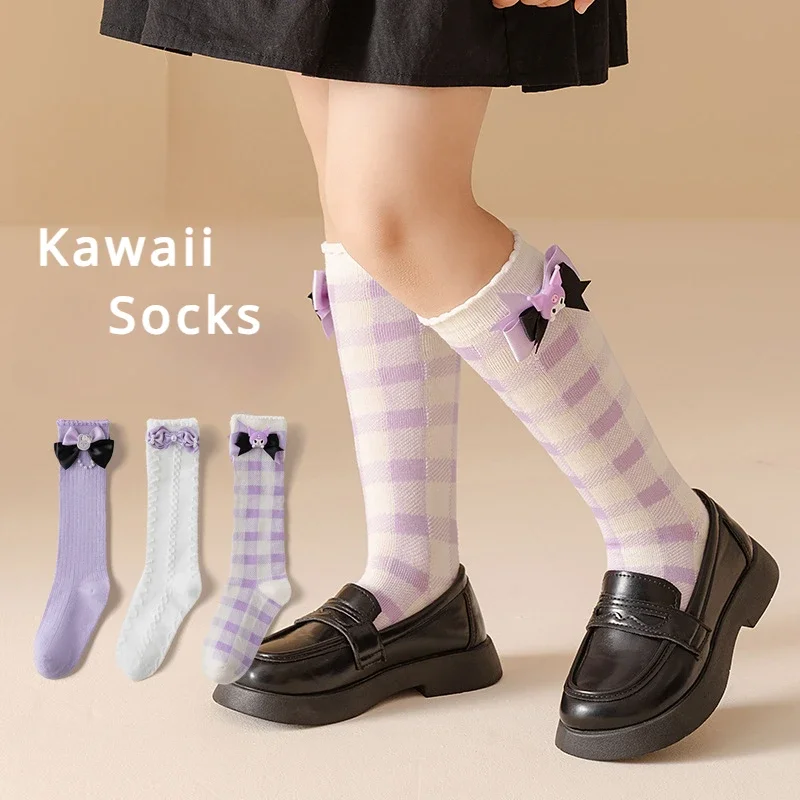 

Kawaii Sanrios Kuromi Y2K Children's Stockings Cotton Socks Fall Winter Cartoon Cute Bow Girls Knee High Socks Lolita Socks Gift