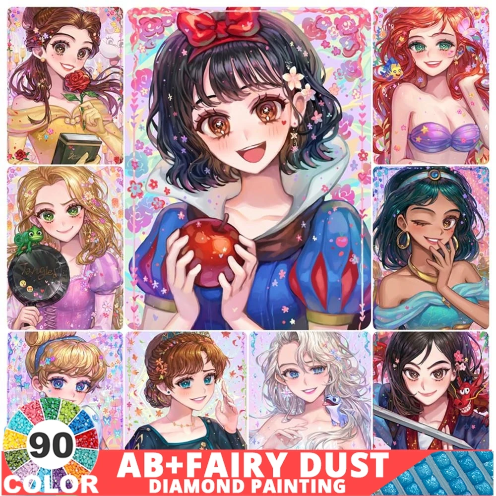 

90 Colour AB Fairy Dust 5D Diamond Painting Disney New 2024 Princess Full Round Square Embroidery Mosaic DIY Wall Art Home Decor