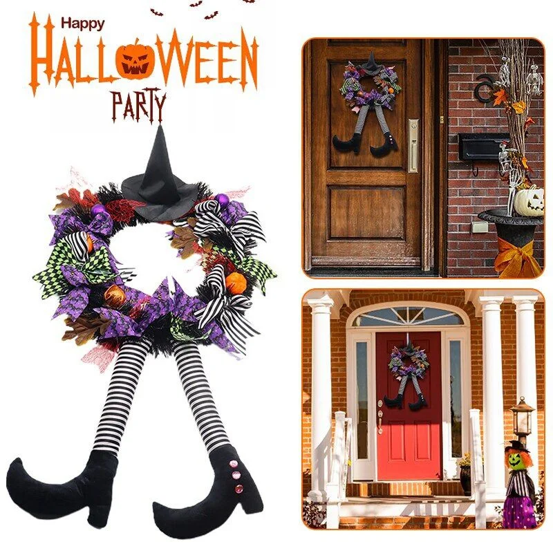 

Halloween Wreath Door Hanging Decoration Halloween Witch Hat Leg Pumpkin Door Wreath Happy Halloween Decoration Home Party Gift