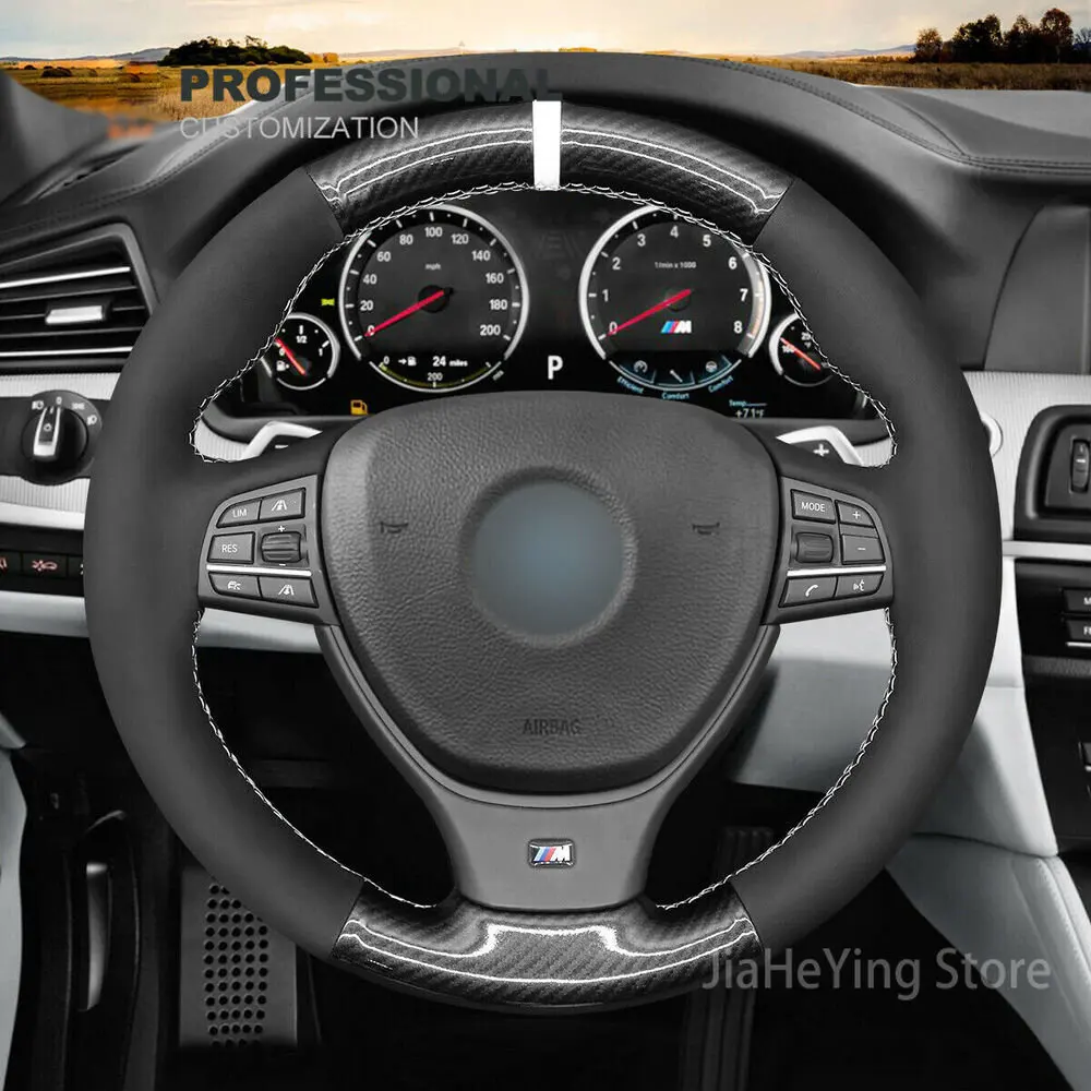 

DIY Hand Stitching Smooth Carbon Fiber PU Leather Car Steering Wheel Cover For BMW 5 Series F11 M5 Interior Accessories