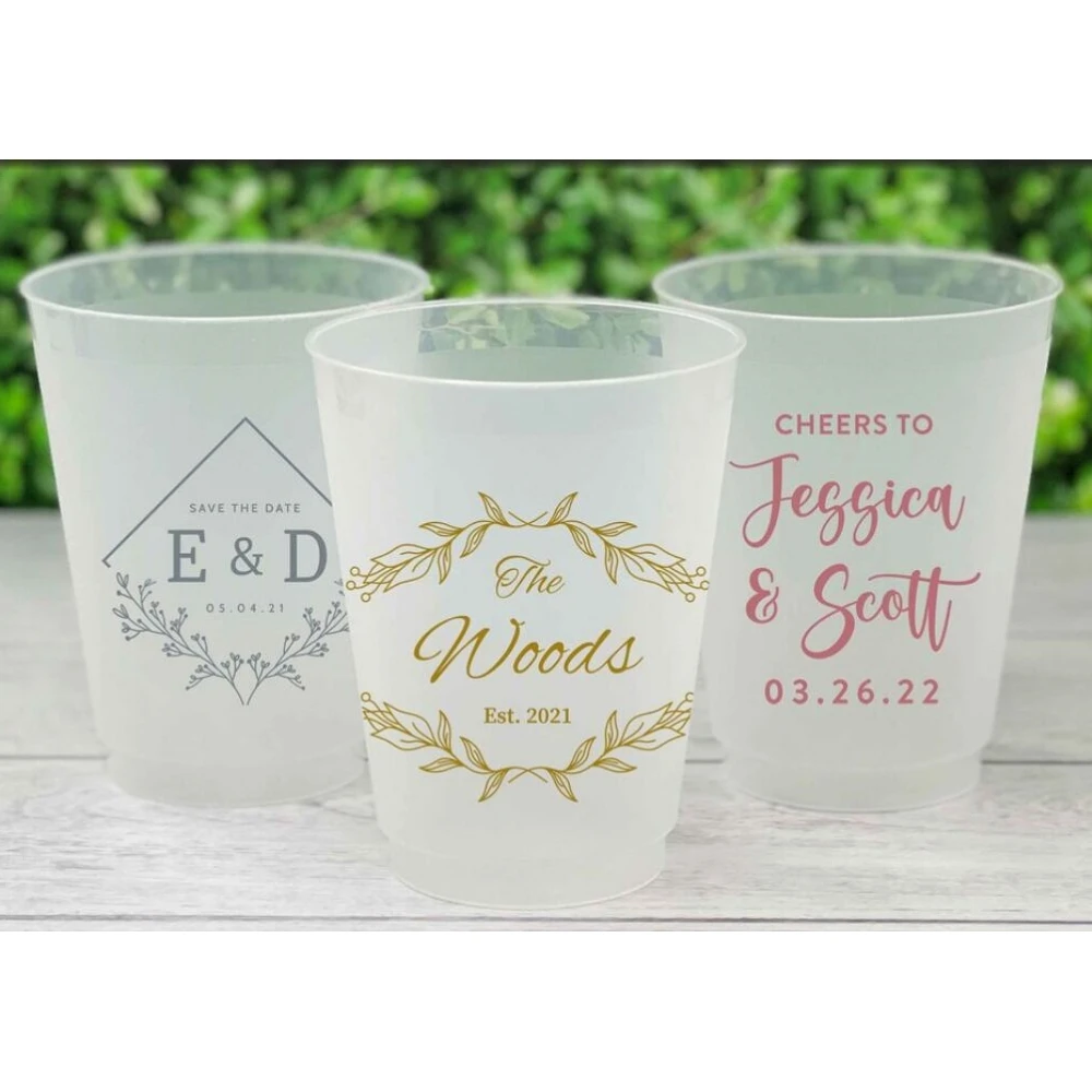 

Customized Frosted Wedding Cups, Personalized Shatterproof Cups, Modern Wedding Decor, Reception Bar, Signature Cocktails, Enga