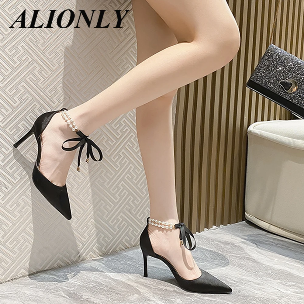 

Alionly White Strappy Pearl High-Heeled Shoes Women's Stiletto 2023 Summer New Pointed Toe Shoes Sandals Women