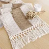 Boho Fall Table Runner Farmhouse Burlap Cotton Table Runner with Tassels Woven Macrame Home Living Room Table Decoration 2