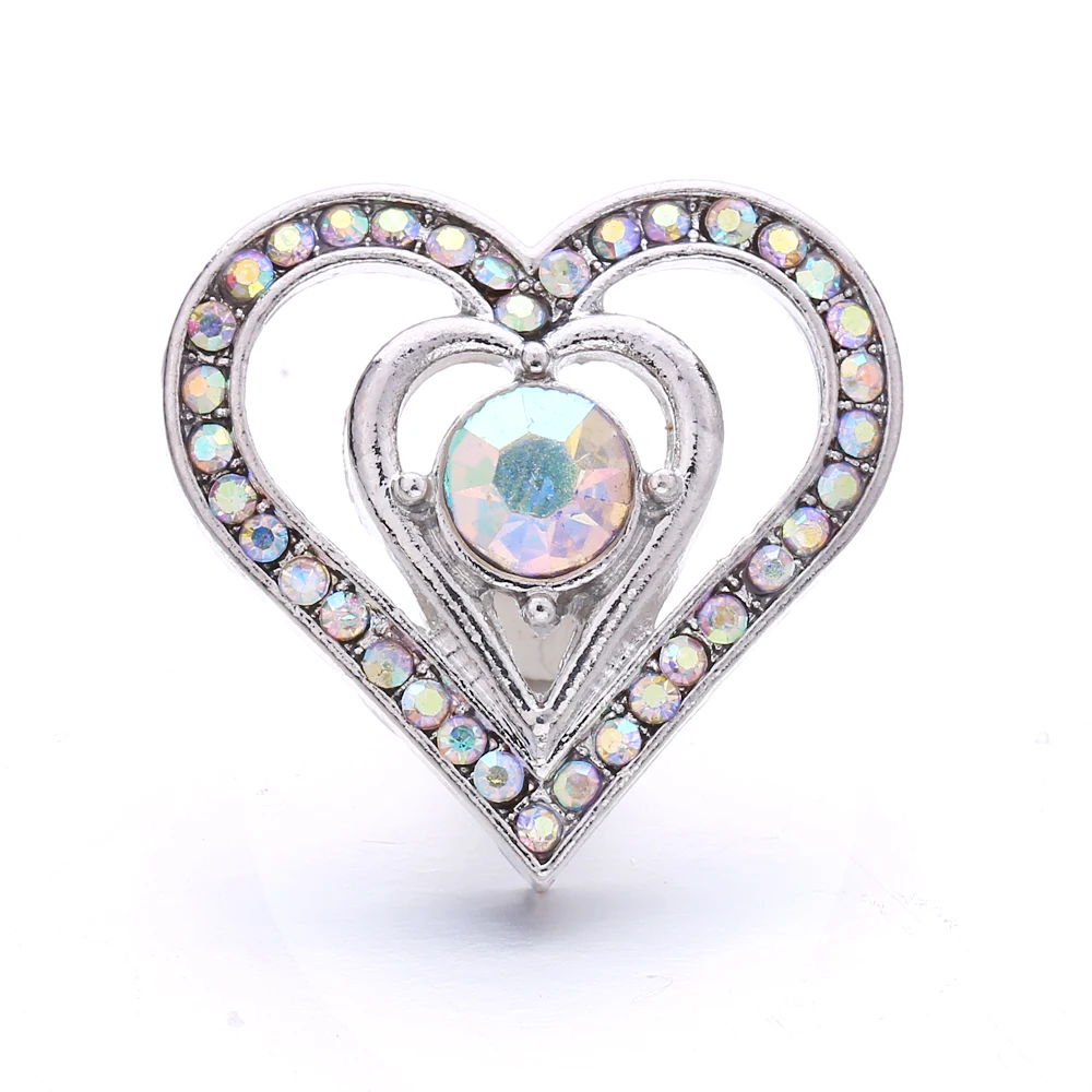 20pcs Rhinestone Heart 18mm Metal Snap Buttons Fit Snap Bracelet Bangle Necklace DIY Snaps Buttons Jewelry