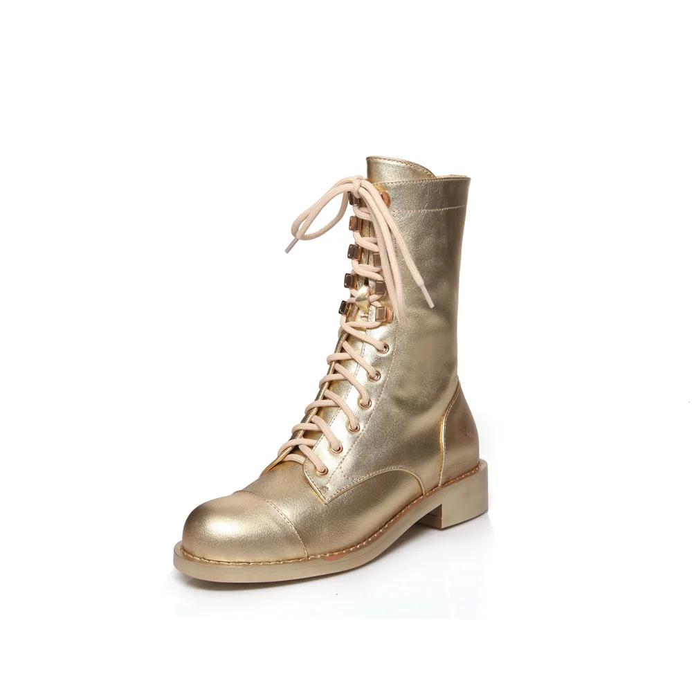 

2023 Autumn/Winter New Fashion Women's Medium Block Heel Round Toe Side Zipper Ankle Boot Catwalk shows Lace-up Knight Boots