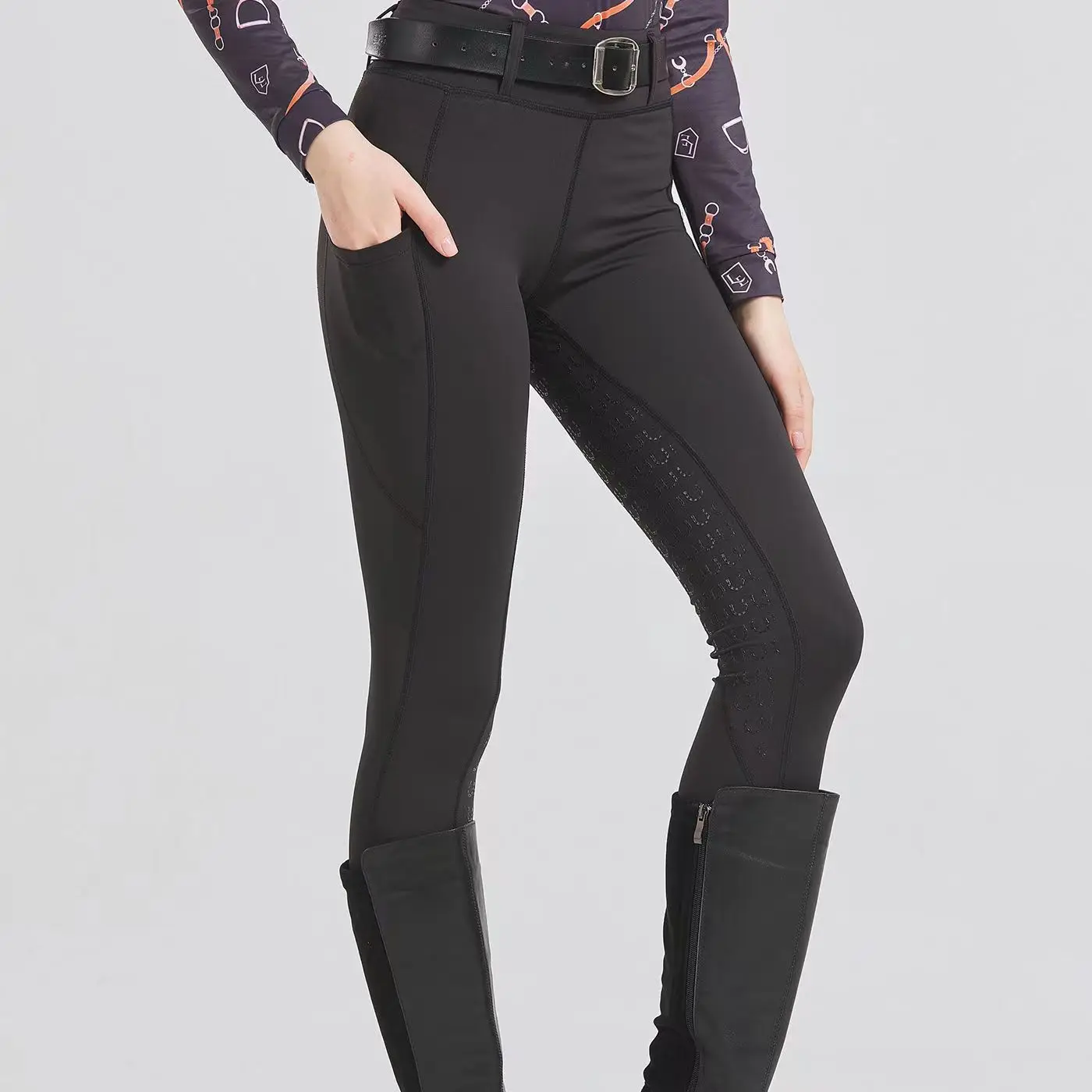 Women's Horse Riding Pants with Zipper Pockets Equestrian Horse Back Rider Breeches Silicone Schooling Tights Outdoor Sportswear 3
