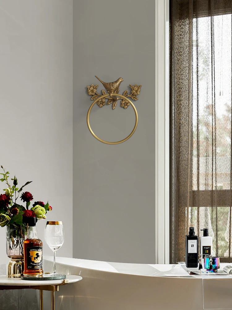 European Style Vintage Brass Wall Hook Bird Towel Ring Bathroom Accessories Bath Towel Holder Paper Towel Organizer Wall Hanging 5