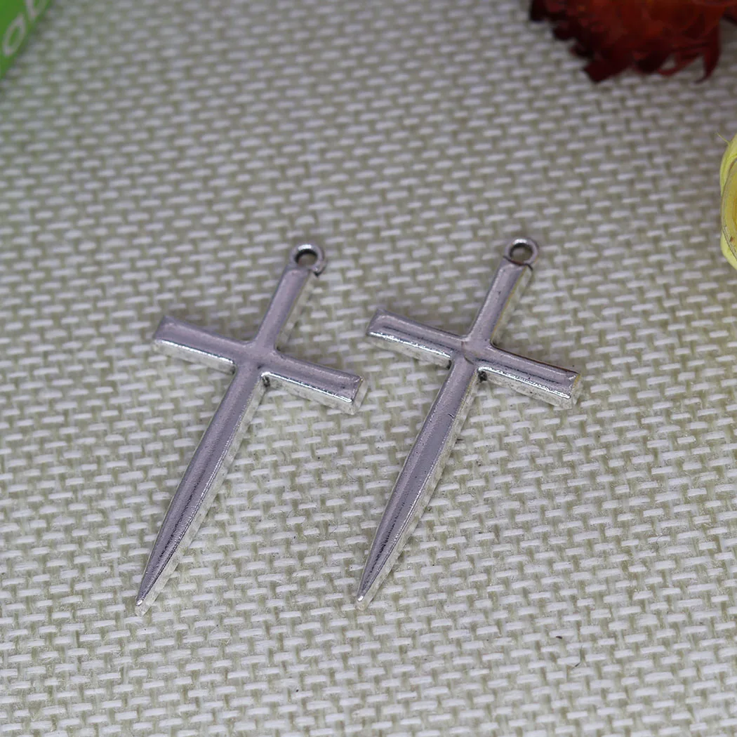 

10pcs/Lot Antique Knight Sword Cross Charms Men's Gift Weapons Pendant for Jewelry Making DIY Handmade Craft Wholesale 46x24mm