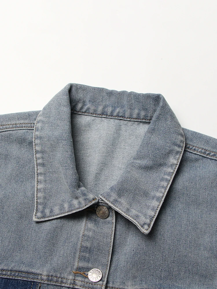 Colorblock 여성용 할로우 아웃 캐주얼 데님 조끼, 옷깃 민소매 스플라이싱 싱글 브레스트 스트릿웨어