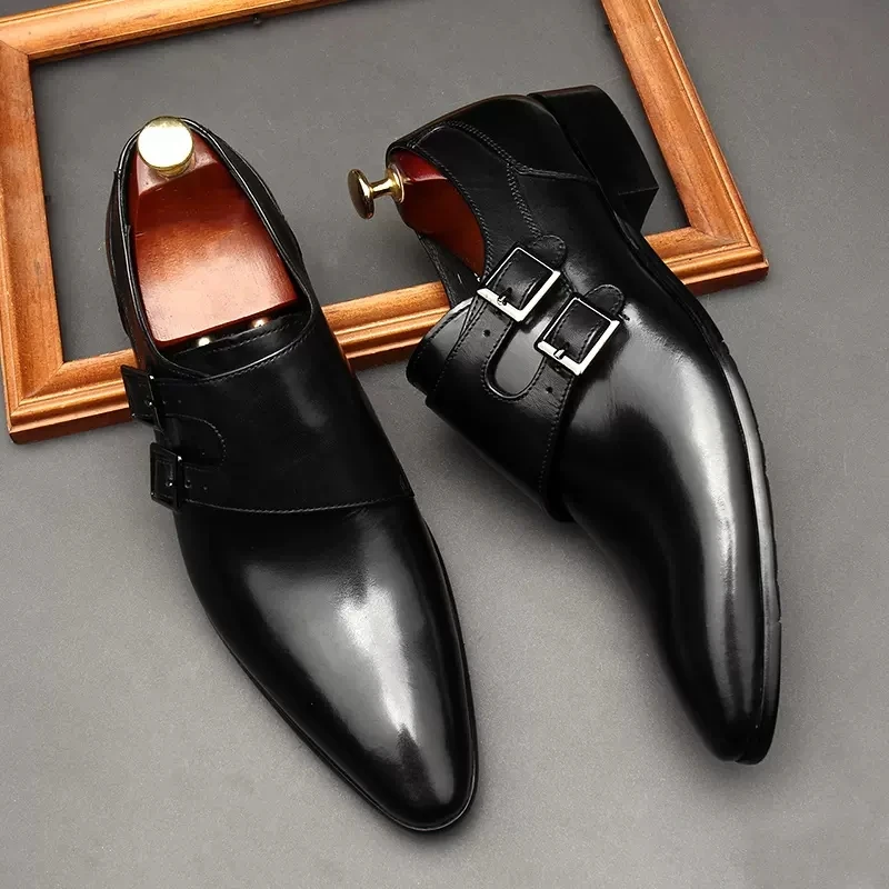 Mens Black Dress Shoes Buckle Oxford Black Dress Shoes Men Genuine