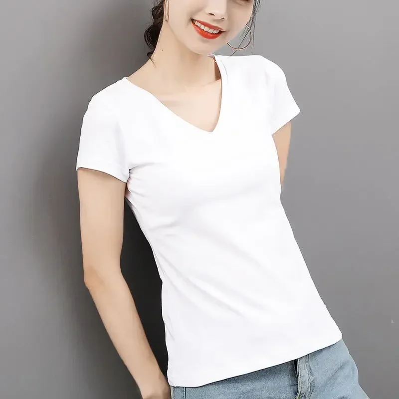 

2021 spring and summer new V-neck wild slim solid color short-sleeved bottoming t-shirt Slim short-sleeved T-shirt GRAY22