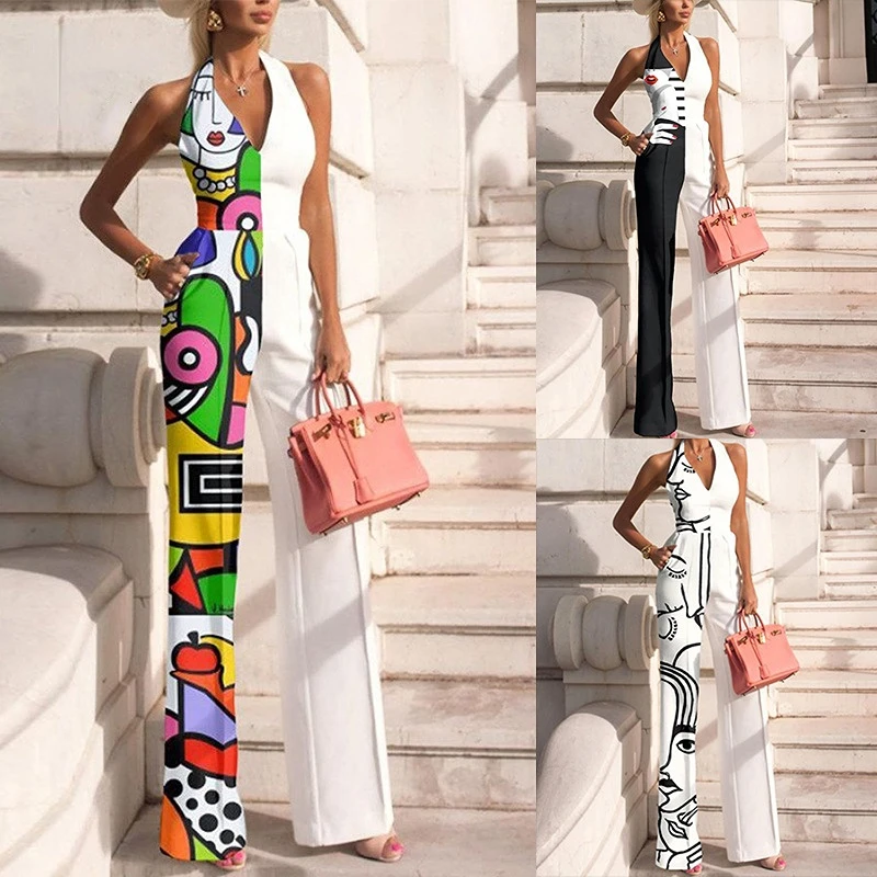 

Jumpsuits Women Party Elegant Sexy Streetwear Loose Jumpsuit Office Ladies Lips Print Casual Wide Leg Overalls for Women 2023