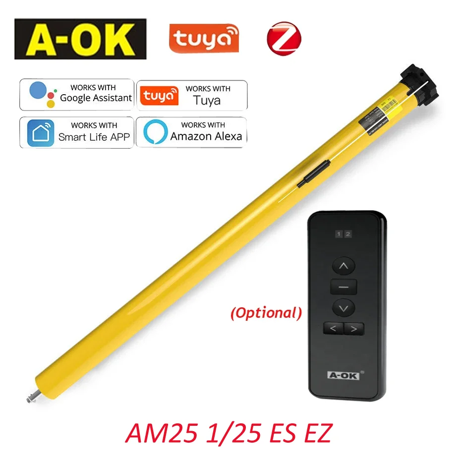 A-Ok Am25 Tuya Zigbee Smart Tubolar Motor Dc Roller Blind Shutter Li Batteria Rf433 Motore Per Tende Per Tubo Da 38Mm Alexa Google Home
