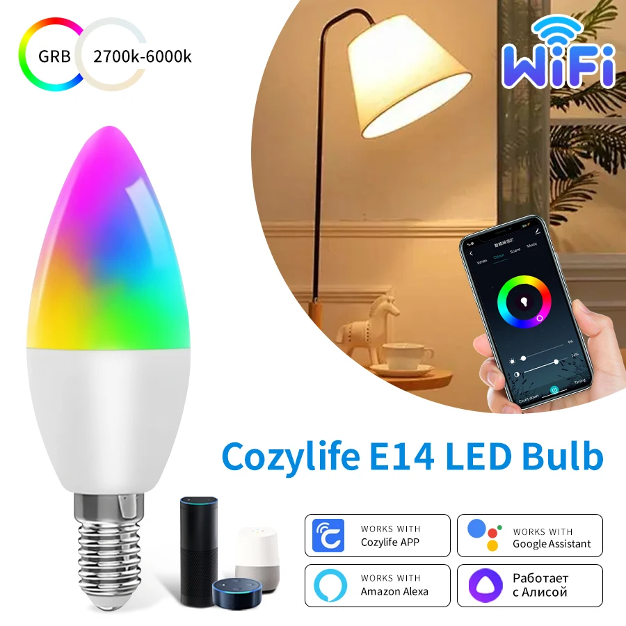 85-265V 5W 7W 9W Smart WiFi LED Light Bulbs E14 Candel Light Dimmable Smart Lamp Cozylife APP Alexa Google Home Voice Control smart led light bulbs