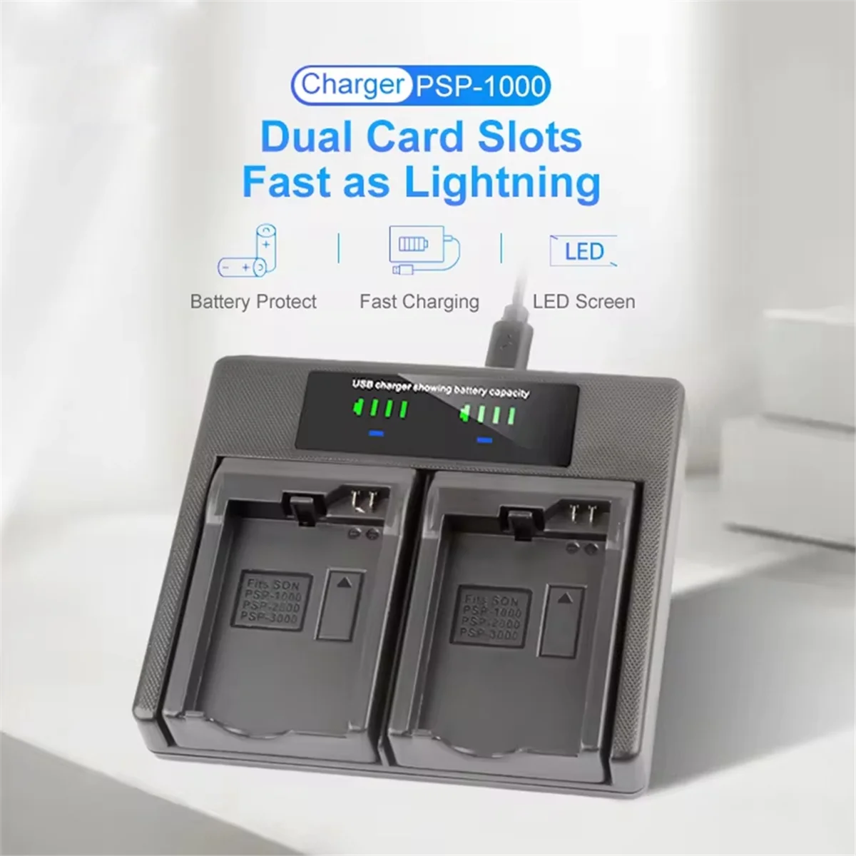 RISE PSP-1000 Dual Battery Charger PSP-2000 PSP-3000 for Sony PlayStation Portable Console Gamepad PSP-110 PSP-S110 PSP Lite