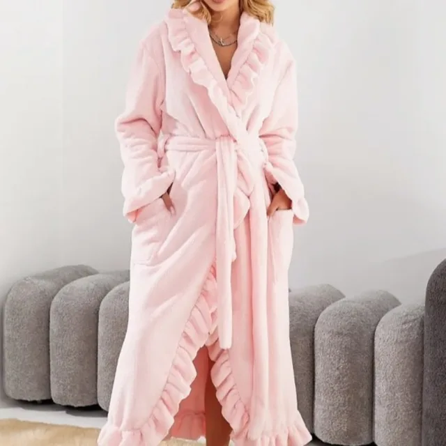 104034-172517.jpg Peignoir Long et chaud pour femmes, vêtements de maison, automne et hiver, velours de corail épais, décontracté, doux, solide, à lacets, vêtements de détente, 2025