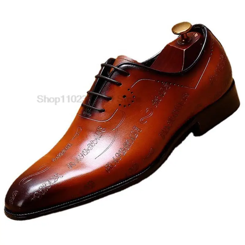 

Size 38 To 46 Mens Oxford Shoes Carving Genuine Calf Leather Luxury Brand Lace Up Business Office Brogue Dress Shoes For Men