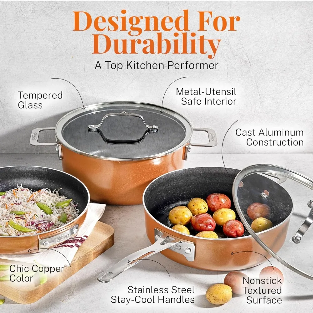 10 Pcs Copper Pots And Pans Set