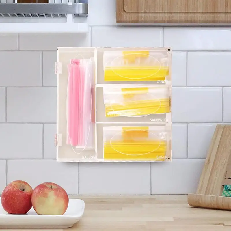 

Zip Lock Bag Storage Organizer Bag Clear Acrylic Zipper Bag Organizer Ziplock Bag Storage Bag Dispenser suitable for kitchen
