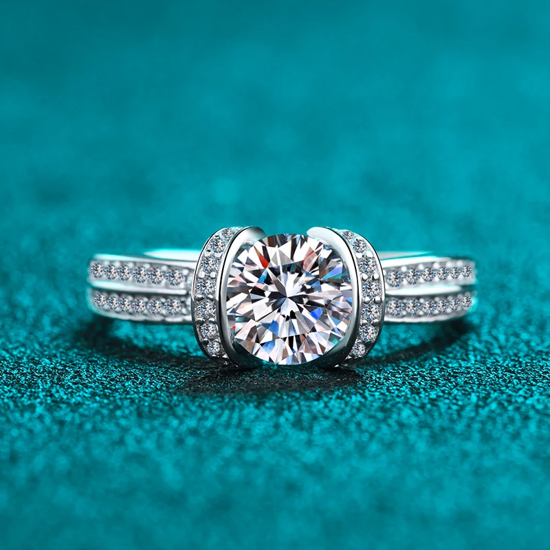 

1CT Mosanite Ring Female D Color VVS1 EX Round Cut 925 Sterling Silver Elegant Pattern Ring Engagement Wedding Jewelry Birthd