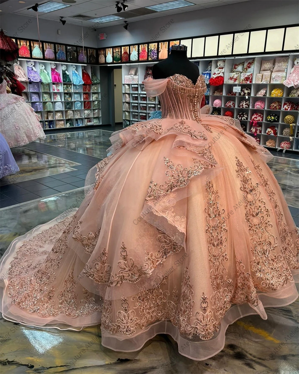 Blush Pink Ruffel Quinceanera Dresses Ball Gown Off Shoulder Birthday Sweet 15 16 Dress vestido de quincea&ntilde;era Customized