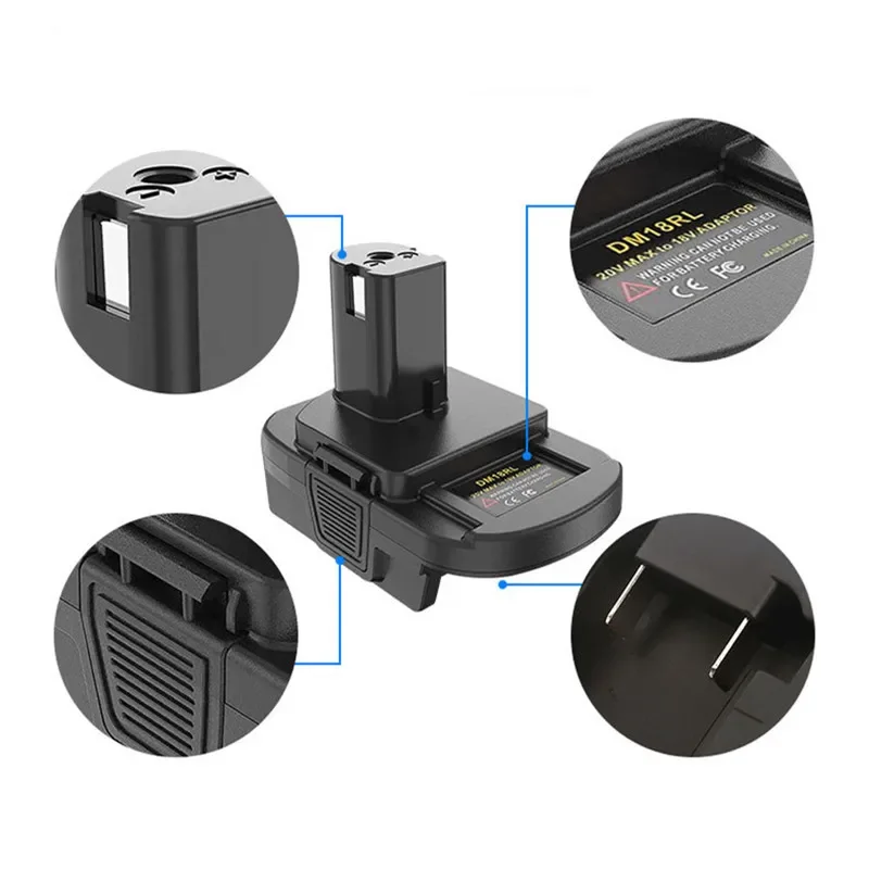 Battery Convertor Adapter For Milwaukee DM18RL RYOBI 18V Li-Ion Battery USB Port Tools