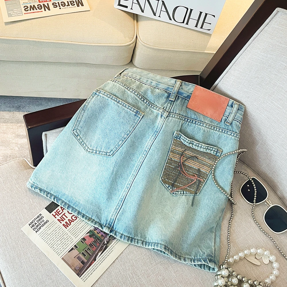 

Washing Blue Design Women's High Waisted Denim Short Skirt Summer New Retro Style Young Girl Sexy Mini Skirt Female