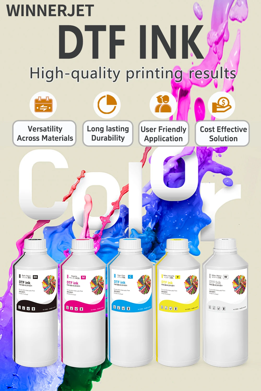 Direct To Transfer Film Ink Inkjet Printer Ink 1000ml DTF Ink for Epson L805 I3200 L1800 DTF Printer Premium Textile Transfer Pigment Ink