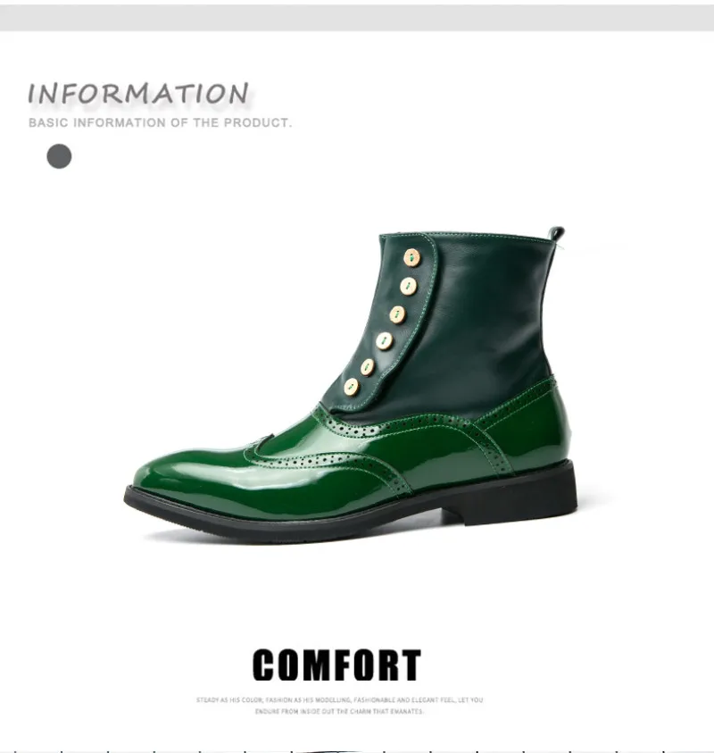 Men Brogue Ankle Boots Green Black Fashion Classic Retro Brock Free Shipping Short Boots of Men Zapatos Hombre