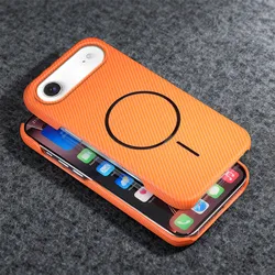 Magsafe Magnetic Kevlar Carbon Fiber Texture Frameless Phone Case - iPhone 15 Plus (Orange)