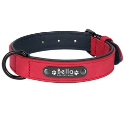 Custom Leather Personalized Dog Collar with Name ID Tags - M 27 - 36cm (Red)
